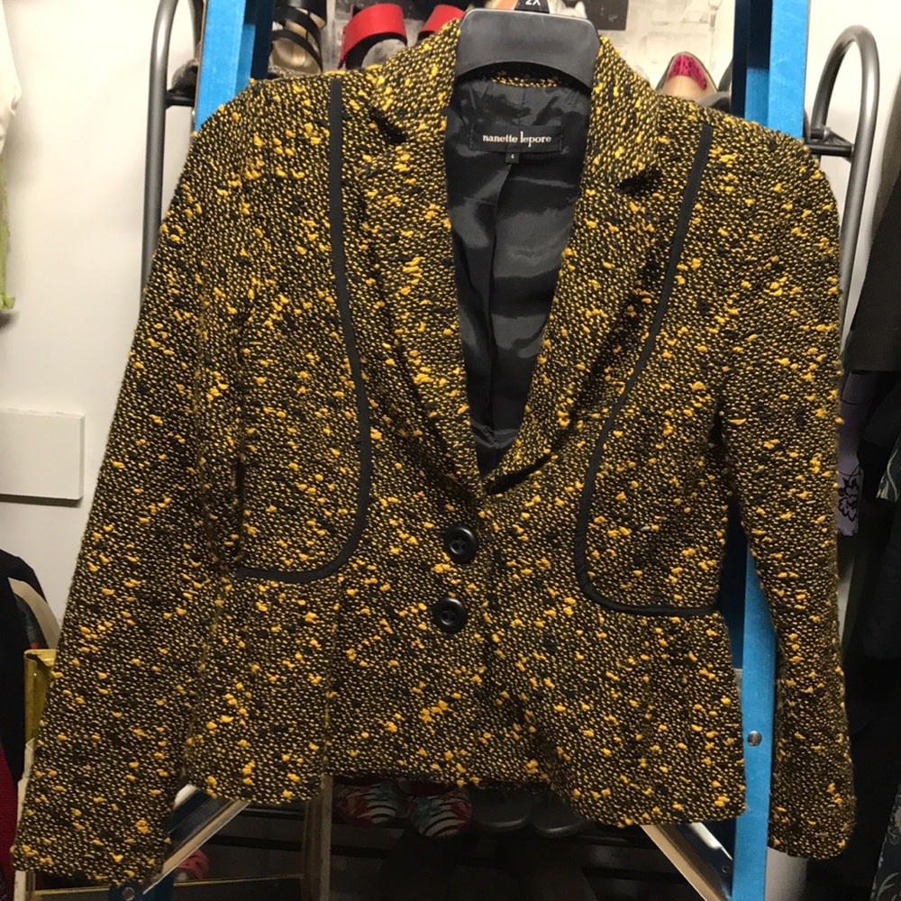 Nanette Lepore black & yellow tweed blazer jacket